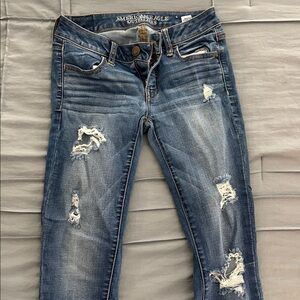 American Eagle Outfitters Blue Distressed Skinny Jeans